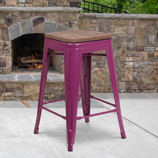 Flash Furniture No Back Metal Stool, 24", Purple ET-BT3503-24-PUR-WD-GG - main