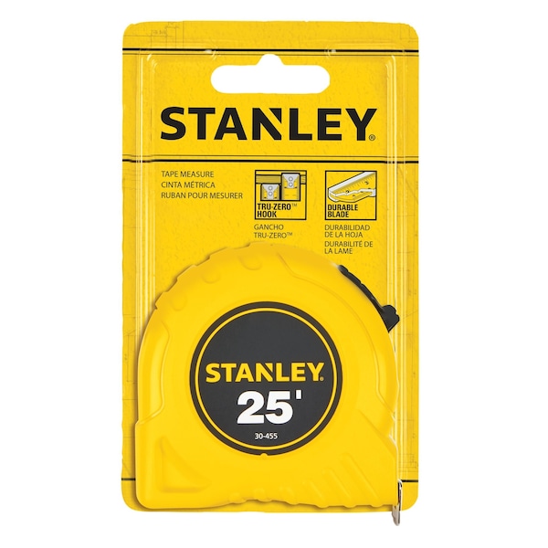 Stanley 25 ft Tape Measure, 1 in Blade, Stud Markings, True-Zero