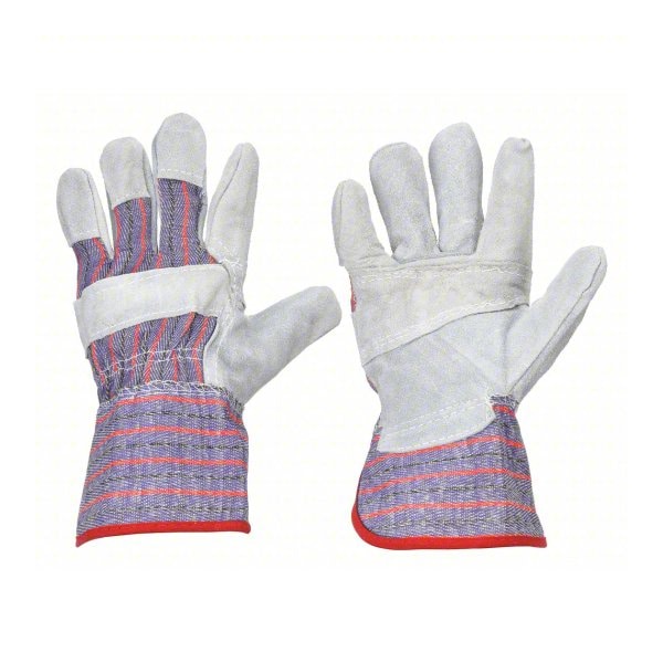 Condor Leather Palm Gloves, Cowhide, Gunn Cut, Full Finger, Safety Cuff, Cotton/Poly Liner, Gray, XL, 1 PR 5AJ37 - main