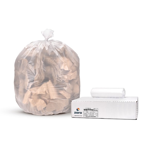Zoro Trash Bags: 33 gal Capacity, 33 in x 40 in, 12 micron Thick, Clear, 250 PK 396GJ6 - main