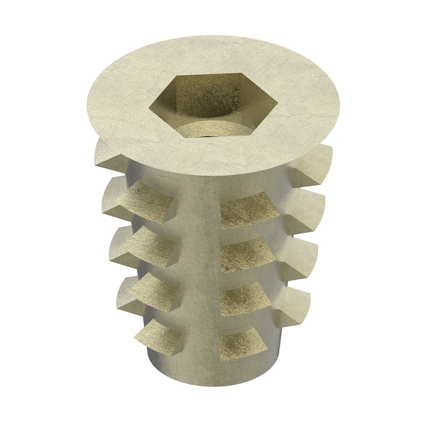 Zoro Select Hex Drive Threaded Insert, No. 10-24 Int Thrd Sz, 33/64 in L, 3/8 in Dia., Zinc Alloy, Plain, 50 PK 901024-13-PK50 - main