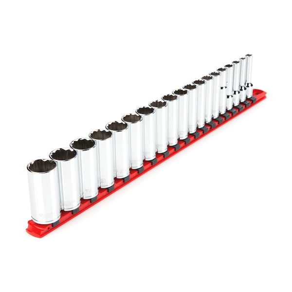 Tekton 3/8 Inch Drive Deep 12-Point Socket Set with Rail, 19-Piece (6-24 mm) SHD91116 - main
