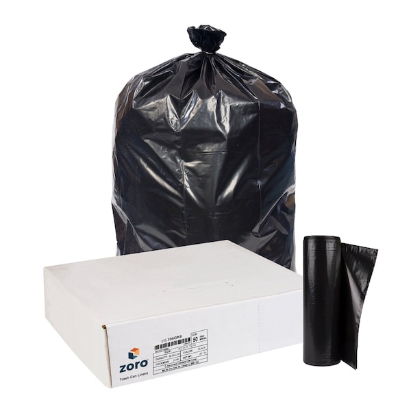 Zoro Recycled Trash Bags: 96 gal Capacity, 52 in x 75 in, 2 mil Thick, Black, 50 PK 396GK6 - main