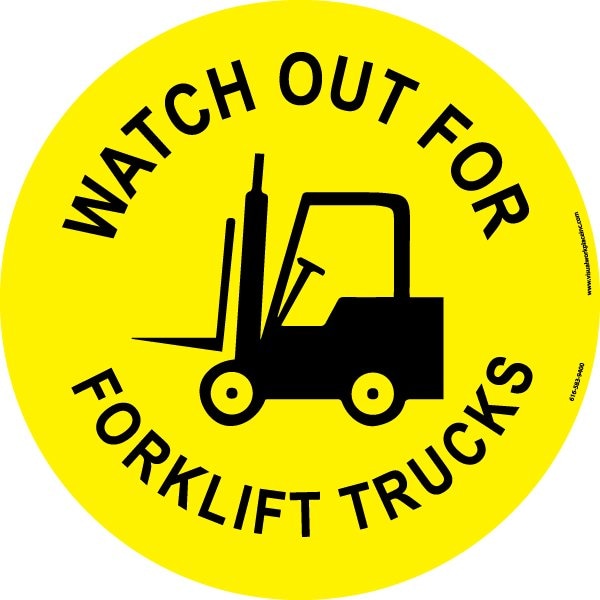 Visual Workplace Floor Sign, High Bond, 17", Round, Watch Forklift 60-1609-RO17-C429 - main