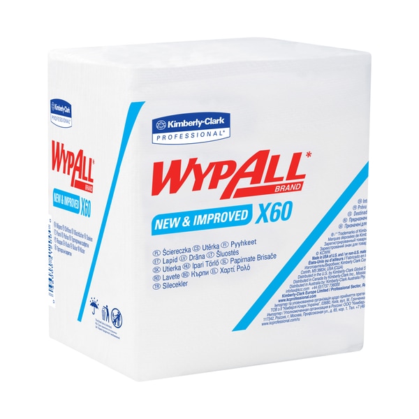 Wypall Kimberly Clark WypALL X60 1/4 Fold Industrial Wipers Bulk Pack, 12.5" x 12", White, 76/Box, 12 Boxes/Case KW116 - main