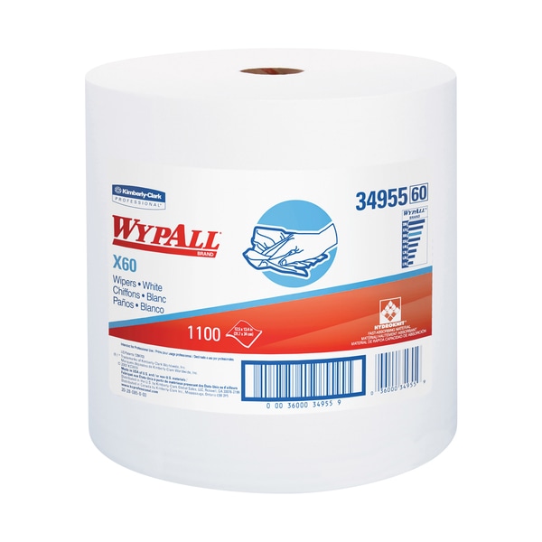 Wypall Kimberly Clark WypALL X60 Industrial Jumbo Roll Wipers, 12.5" x 13.4", White, PK1100 KW118 - main