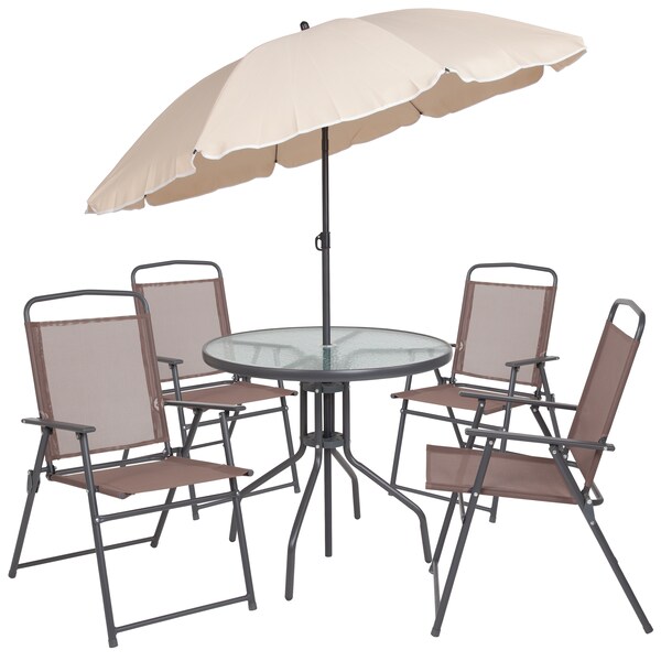 Flash Furniture Gm 202012 Brn Gg 153 49 Patio Set Umbrella 6 Piece Brown Zoro Com