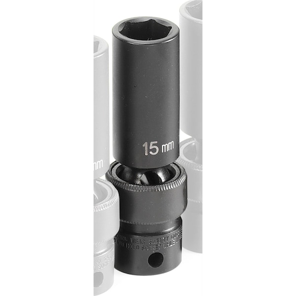 Grey Pneumatic 3/8" Drive, 15mm Size, Metric Socket, 6 Points, 15mm, 3/8"D, Impact, Univ 6pt., D 1015UMD - main