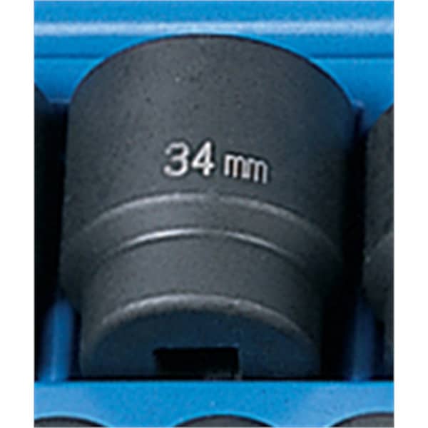 Grey Pneumatic 1/2" Drive, 34mm Size, Metric Socket, 6 Points, 34mm, 1/2"D, Impact, Hex, Blk 2034M - main