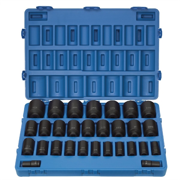 Grey Pneumatic 3/4" Drive, SAE Socket, 6 Points, Deep Fract Master Set, 29pc., 3/4"-2-1/2 8029D