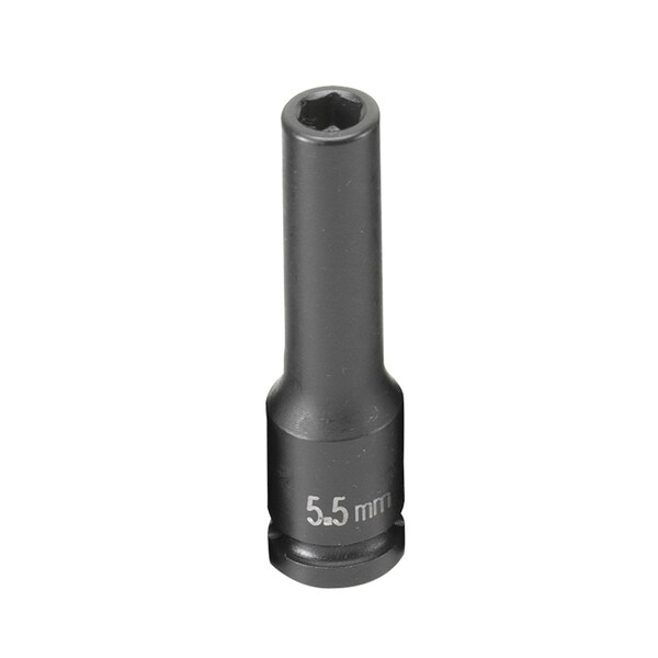 Grey Pneumatic 1/4" Drive, 5.5mm Size, Metric Socket, 6 Points, 5.5mm, 1/4"D, Impact, Mag 6pt., D 955MDG - main