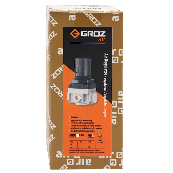 Groz Air Regulator, Mini, 1/4" NPT 60051 Zoro