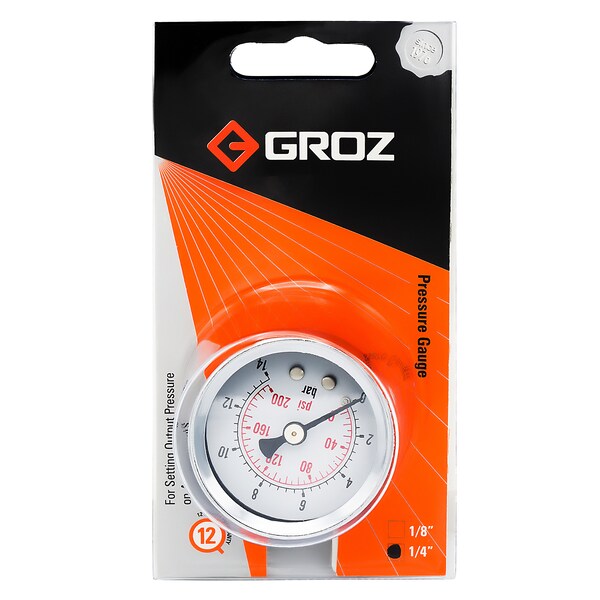 Groz Pressure Gauge, 1/4" NPT, 1/4 in Male Thread Center Back Location, Steel Case Material 60636 - main