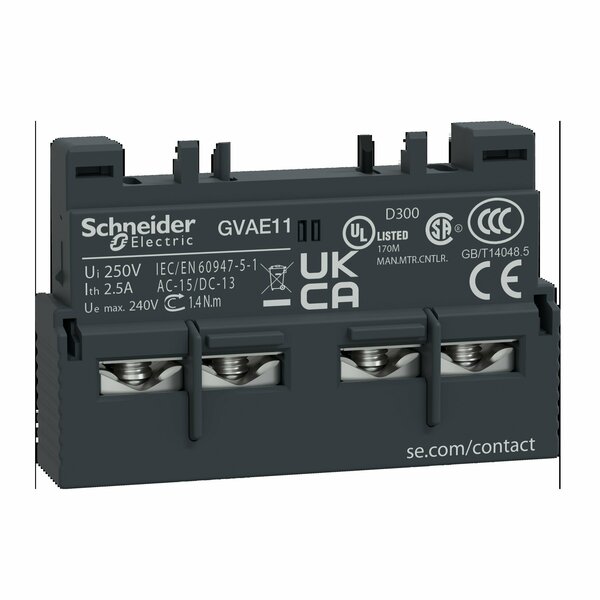 Schneider Electric Auxillary Contact, 2.5A, 1NC, 1NO GVAE11