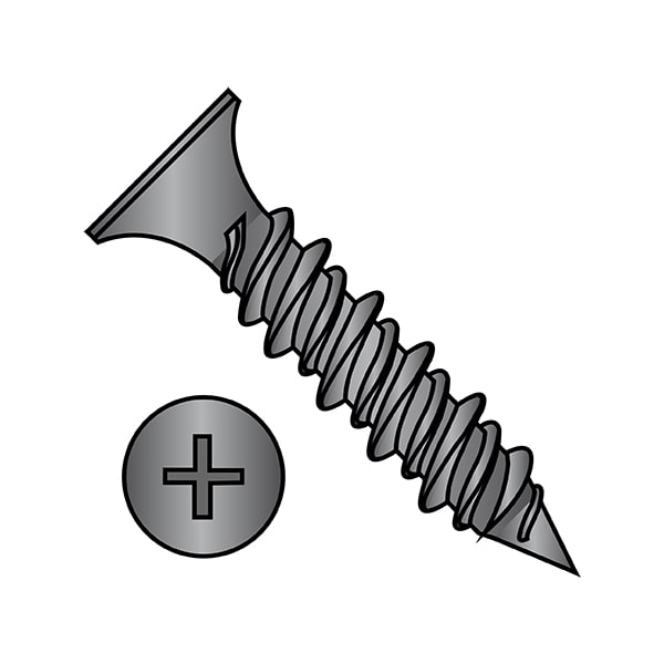 Zoro Select Drywall Screw, 6 x 11/4 in, Steel, Flat Head Phillips