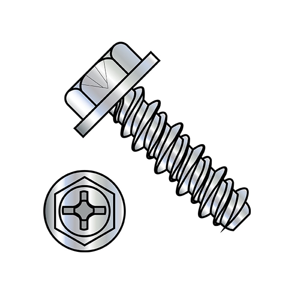 Zoro Select Sheet Metal Screw, #10-16 x 3/4 in, Zinc Plated Steel Flange Hex Head Phillips Drive, 6000 PK 1012HPW - main