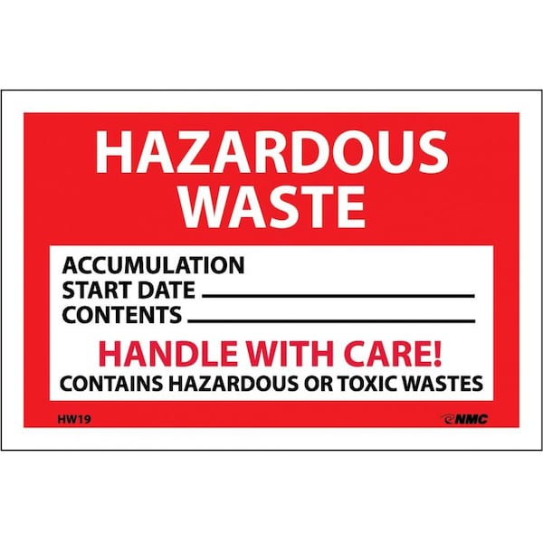 Nmc Hazardous Materials Label Legend, English, 6 x 4", Red, Black, White, Pressure Sensitive Vinyl HW19 - main