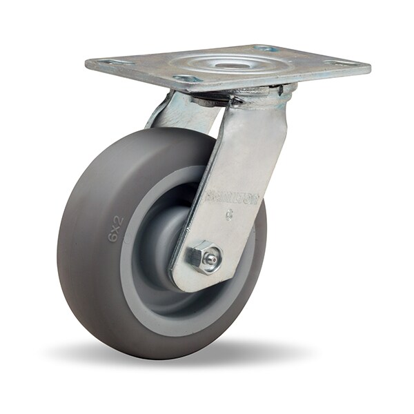 Hamilton General Service Swivel Caster, 6" x 2" Versa-Tech Gray Rubber (65A) on Polyolefin Wheel S-GS-6TE - main
