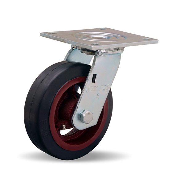Hamilton Medium Service Swivel Caster, 6" x 2" Mold-On Rubber on Cast Iron Wheel, 3/4" Straight Roller Bearing S-MS-6R - main
