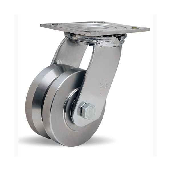 Hamilton Stainless Steel Swivel Caster, 4" x 2" Stainless Steel V-Grooved Wheel, 3/4" Delrin Bearing S-STA-4SVZ - main