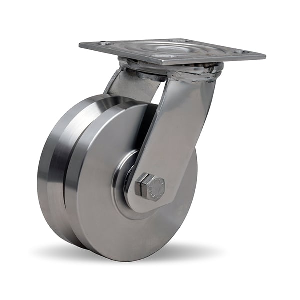 Hamilton Stainless Steel Swivel Caster, 5" x 2" Stainless Steel V-Grooved Wheel, 3/4" Delrin Bearing S-STA-5SVZ - main