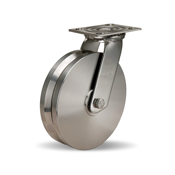 Hamilton Stainless Steel Swivel Caster, 8" x 2" Stainless Steel V-Grooved Wheel, 3/4" Delrin Bearing S-STA-8SVZ - main