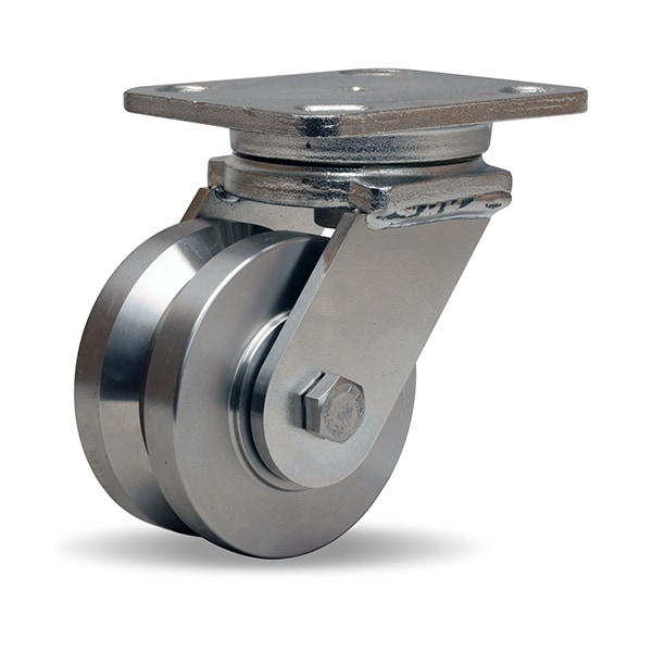 Hamilton Stainless Steel Workhorse Swivel Caster, 4" x 2" Stainless Steel V-Grooved Wheel, 3/4" Delrin Bearing S-WHS-4SVZ - main