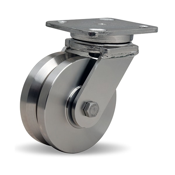 Hamilton Stainless Steel Workhorse Swivel Caster, 5" x 2" Stainless Steel V-Grooved Wheel, 3/4" Delrin Bearing S-WHS-5SVZ - main