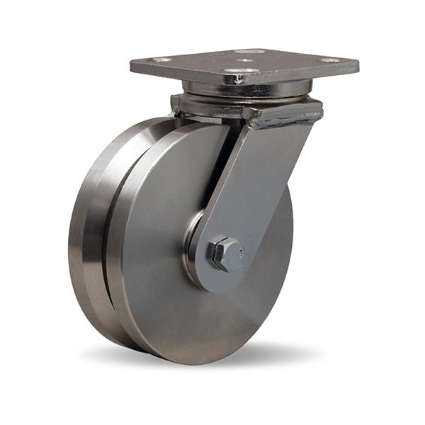 Hamilton Stainless Steel Workhorse Swivel Caster, 6" x 2" Stainless Steel V-Grooved Wheel, 3/4" Delrin Bearing S-WHS-6SVZ - main
