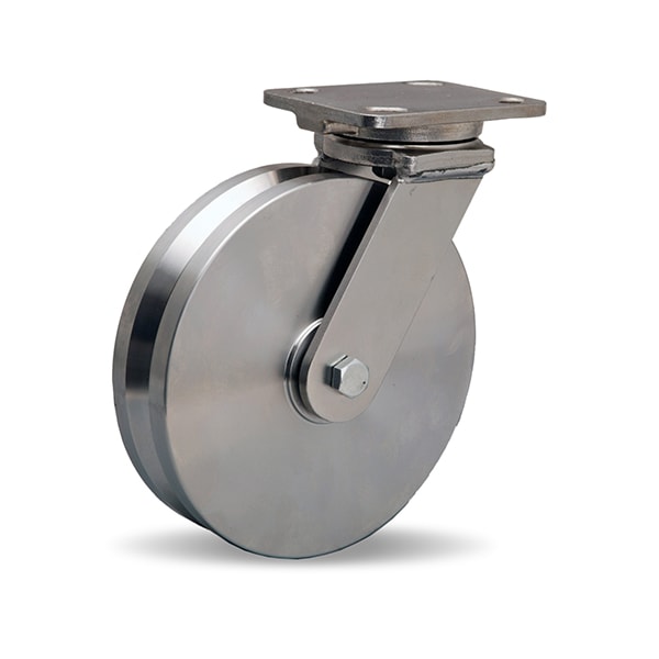 Hamilton Stainless Steel Workhorse Swivel Caster, 8" x 2" Stainless Steel V-Grooved Wheel, 3/4" Delrin Bearing S-WHS-8SVZ - main