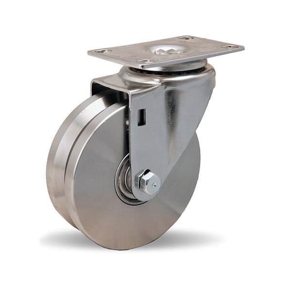 Hamilton Stainless Steel Swivel Caster, 4" x 1 3/8" Stainless Steel V-Grooved Wheel, 1/2" Plain Bore S-STL-4SV - main