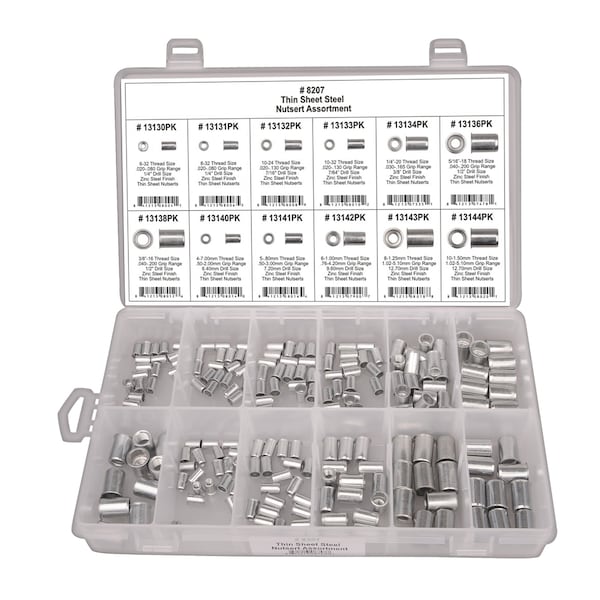 Disco Thin Sheet Nutsert Assortment, 195 PCS 8207 Zoro