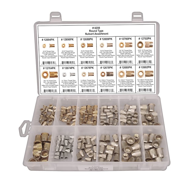 Disco Round Type Nutsert Assortment, 190 PCS 8208 Zoro