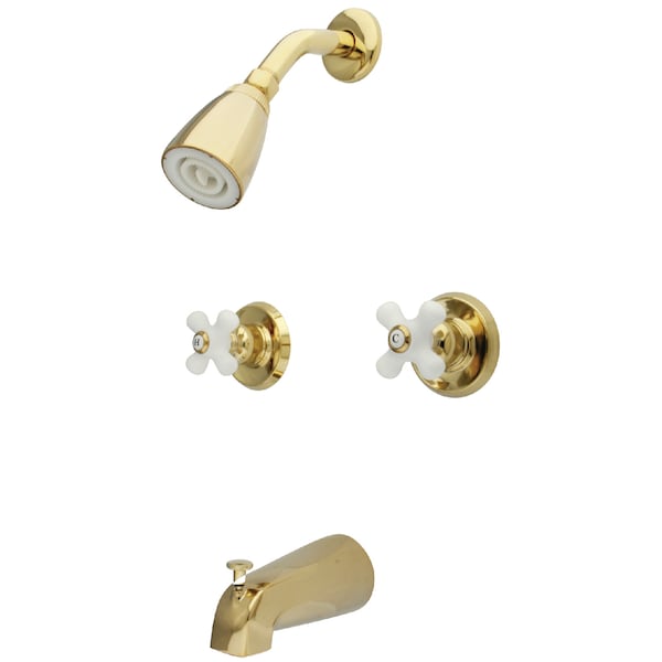 Kingston Brass KB242PX Tub & Shower Faucet Porcelain Cross Handles KB242PX - main