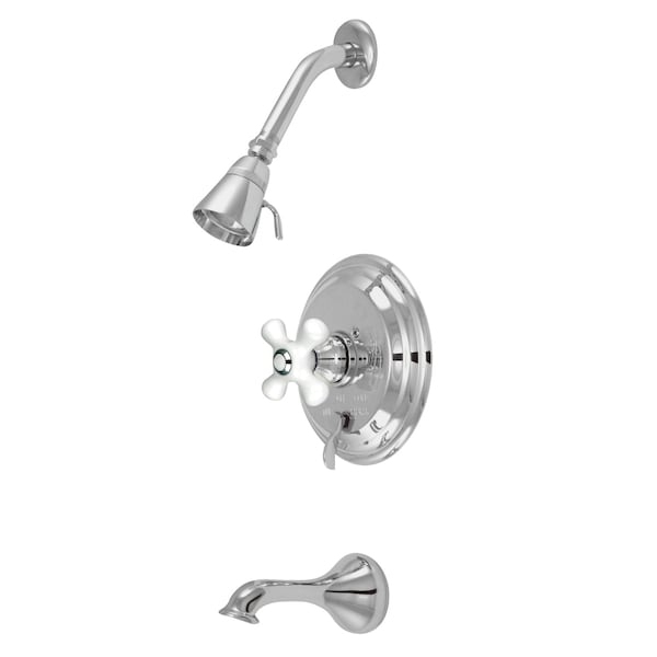 Kingston Brass KB36310PX Tub & Shower Faucet with Porcelain Cross Handle KB36310PX - main