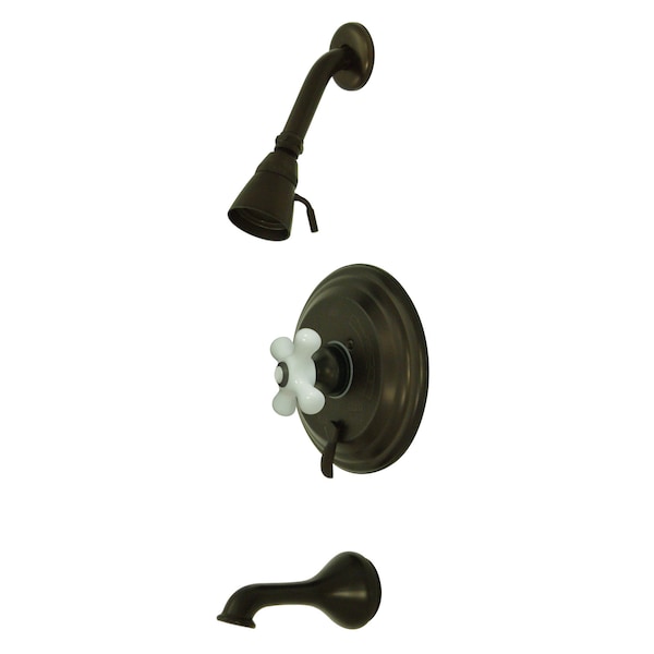 Kingston Brass KB36350PX Tub & Shower Faucet with Porcelain Cross Handle KB36350PX - main
