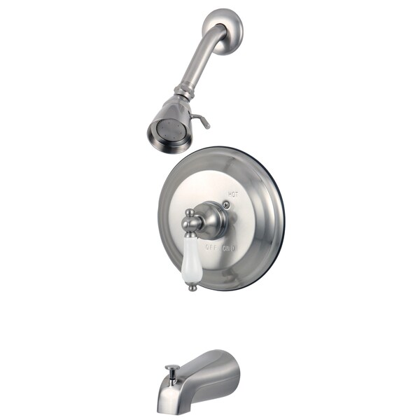Kingston Brass Tub and Shower Faucet, Standard, 3, Wall Mount, Brushed Nickel KB3638PLT - main