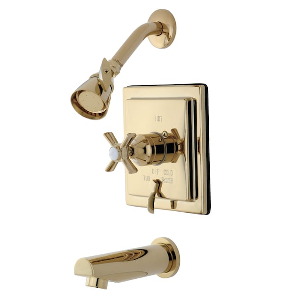 Kingston Brass Tub and Shower Faucet, Standard, 3, Wall Mount, Polished Brass KB86520ZX - main