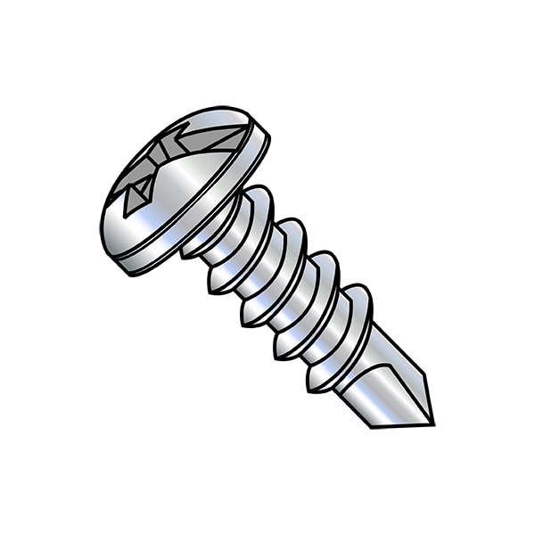 Zoro Select Self-Drilling Screw, #10-16 x 1 in, Zinc Plated Steel Pan Head Slotted Drive, 5000 PK 1016KCP - main