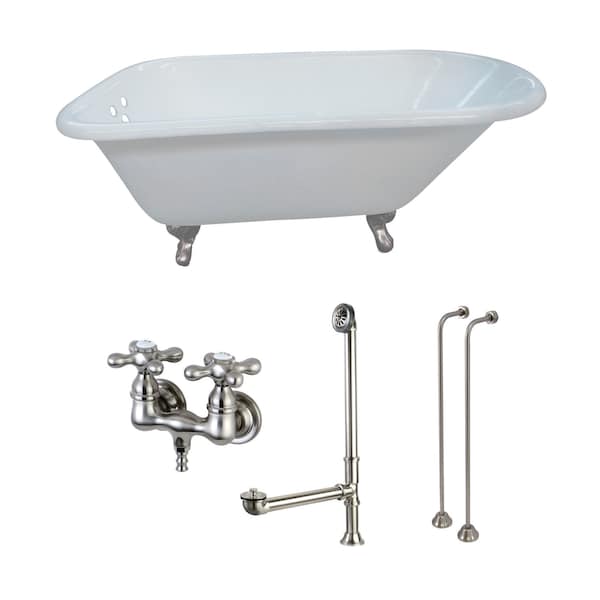 Kingston Brass KCT3D543019C8 54" Cast Iron Clawfoot Tub, 54" L, 30.125" W, White/Brushed Nickel, Cast Iron/Brass KCT3D543019C8 - main