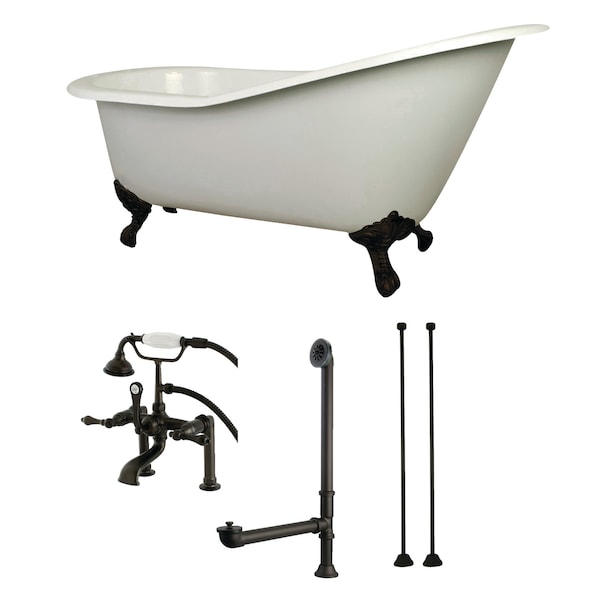 Kingston Brass KCT7D653129C5 62" Cast Iron Clawfoot Tub, 61.5625" L, 30.5" W, White/Oil Rubbed Bronze, Reversible KCT7D653129C5 - main