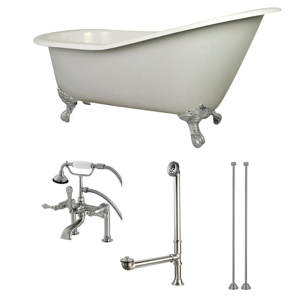 Kingston Brass KCT7D653129C8 62" Cast Iron Clawfoot Tub, 61.5625" L, 30.5" W, White/Brushed Nickel, Reversible KCT7D653129C8 - main