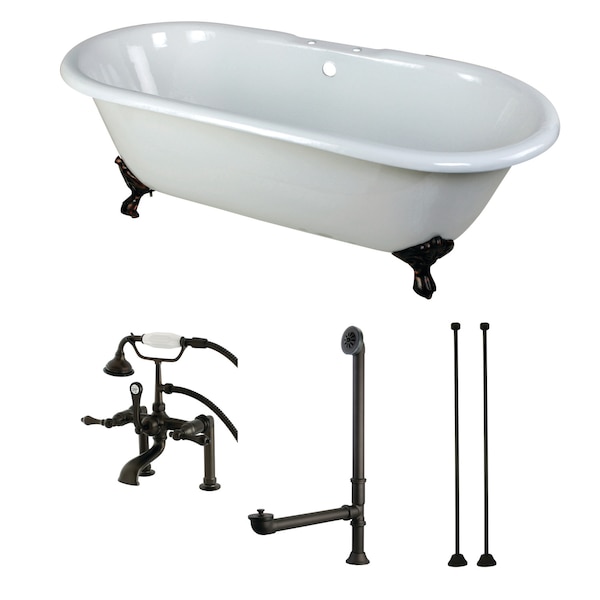 Kingston Brass KCT7D663013C5 66" Cast Iron Clawfoot Tub, 66" L, 30" W, White/Oil Rubbed Bronze, Cast Iron/Brass KCT7D663013C5 - main
