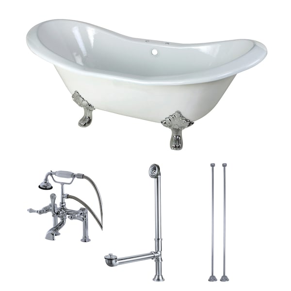 Kingston Brass KCT7D7231C1 72" Cast Iron Clawfoot Tub w, 72.0625" L, 30.875" W, White/Polished Chrome, Center KCT7D7231C1 - main