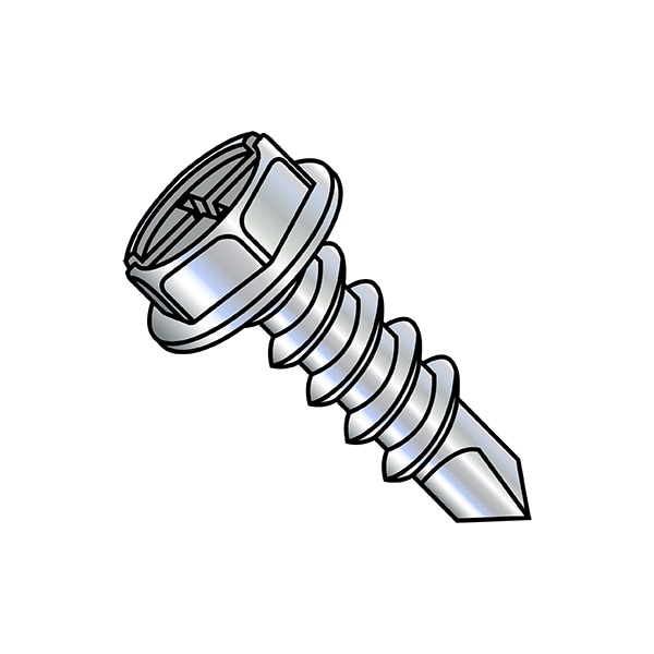 Zoro Select Self-Drilling Screw, #10-16 x 3/4 in, Zinc Plated Steel Flange Hex Head External Hex Drive, 6000 PK 1012KCW - main