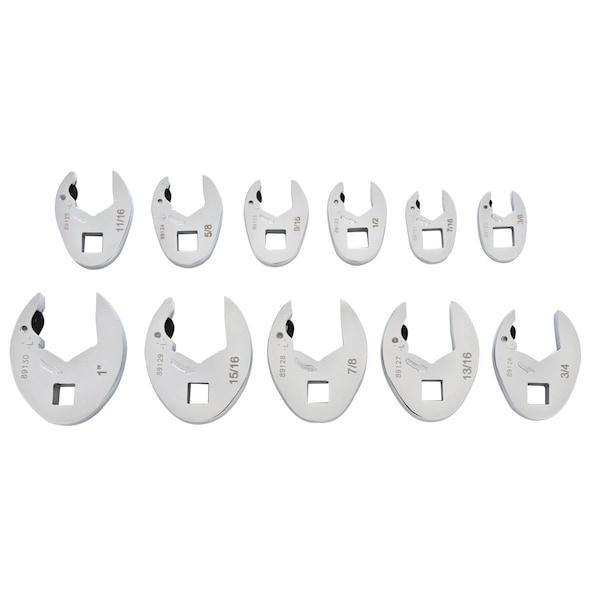 Gearwrench 3/8" Drive, SAE, SAE Ratcheting Crowfoot Wrench Set, 11PCS, Open End, Full Polish Chrome 89118 - main