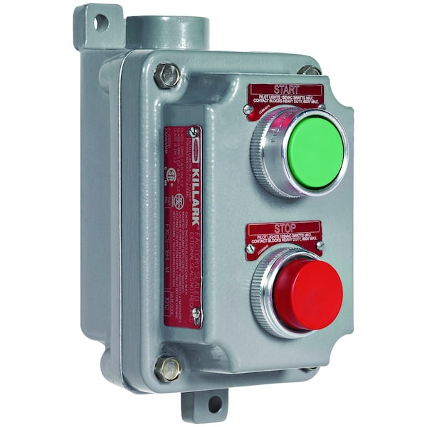 Hubbell Killark PB Sta, Dbl, Assy Mom, G/R, 2No/2Nc, 1/2" DE FXCS-1B4-M - main