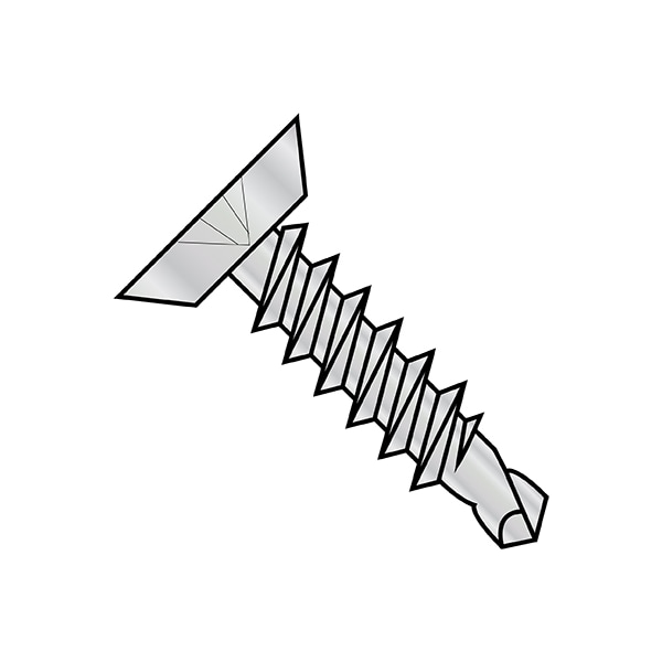 Zoro Select Self-Drilling Screw, #12-14 x 1 in, Zinc Plated Steel Flat Head Phillips Drive, 5000 PK 1216KPUHC - main