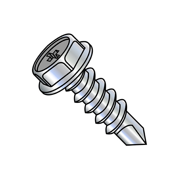 Zoro Select Self-Drilling Screw, #10-16 x 2 in, Zinc Plated Steel Flange Hex Head External Hex Drive, 2000 PK 1032KPW - main