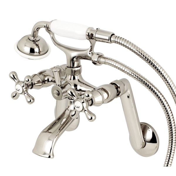Kingston Brass Wall-Mount Clawfoot Tub Faucet, Standard, 3-3/8" to 8-1/2", 2, Tub Wall Mount, Polished Nickel KS269PN - main